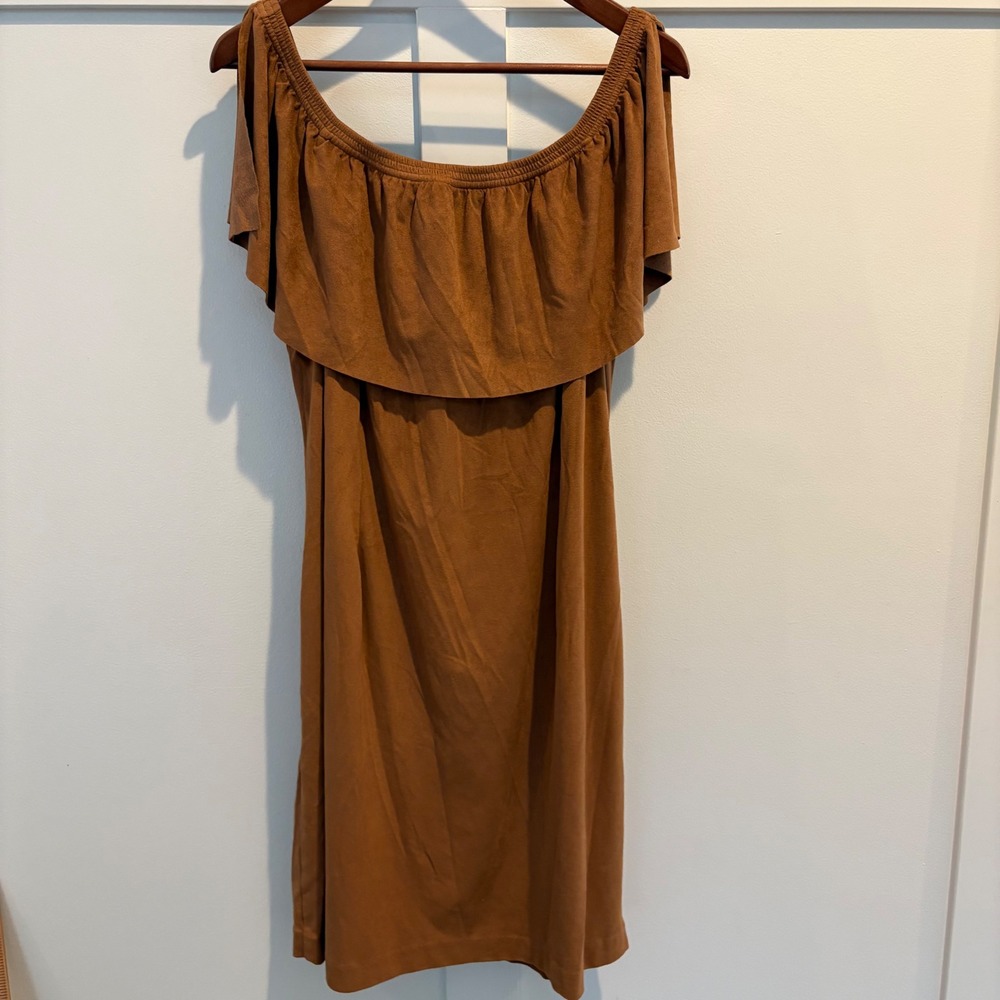 Chico's Brown Off-Shoulder Ruffle Dress